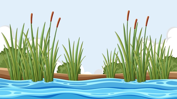 Gratis Vector lisdoddeplanten op de rivieroever