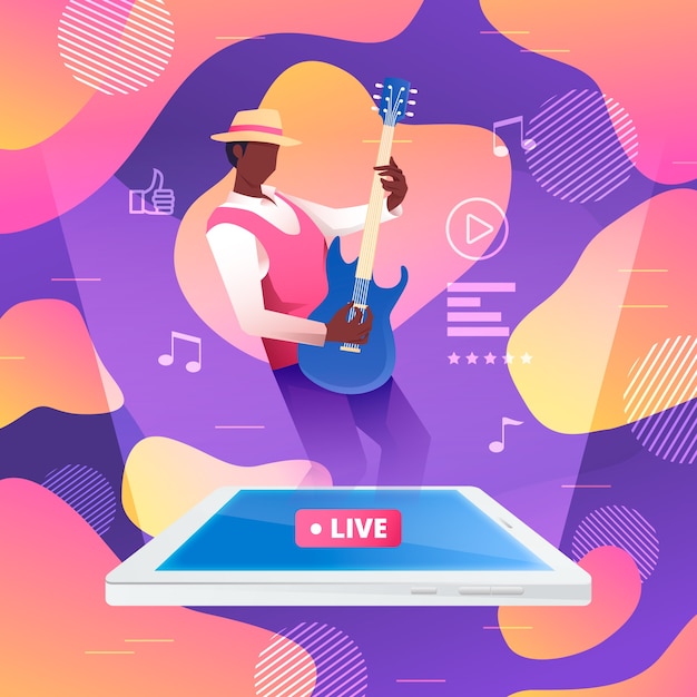 Gratis vector live stream illustratie concept met man gitaarspelen