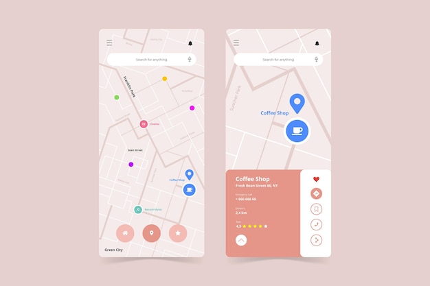 Gratis vector locatie app-interfacesjabloon op smartphone