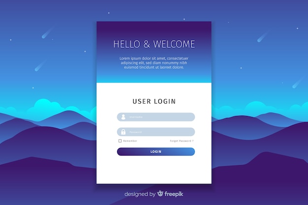 Log in bestemmingspagina met plat ontwerp