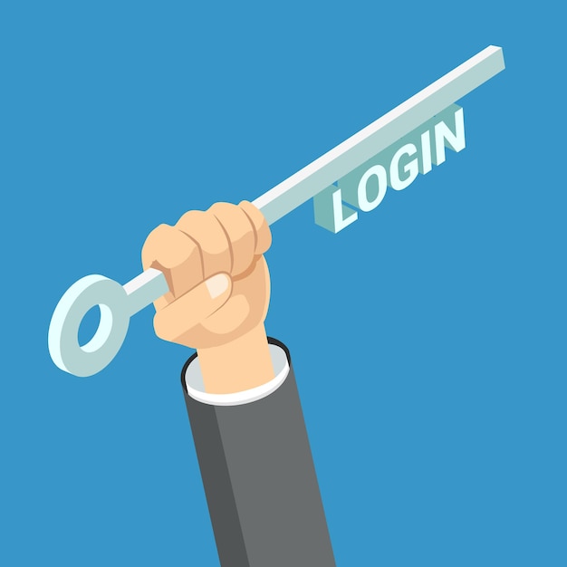 Login-sleutel plat isometrisch