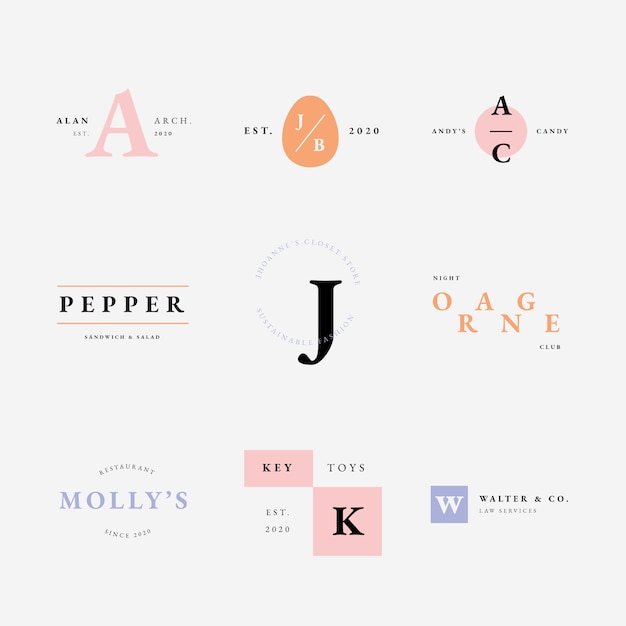 Logo-collectie met minimalistische stijl in pastelkleuren