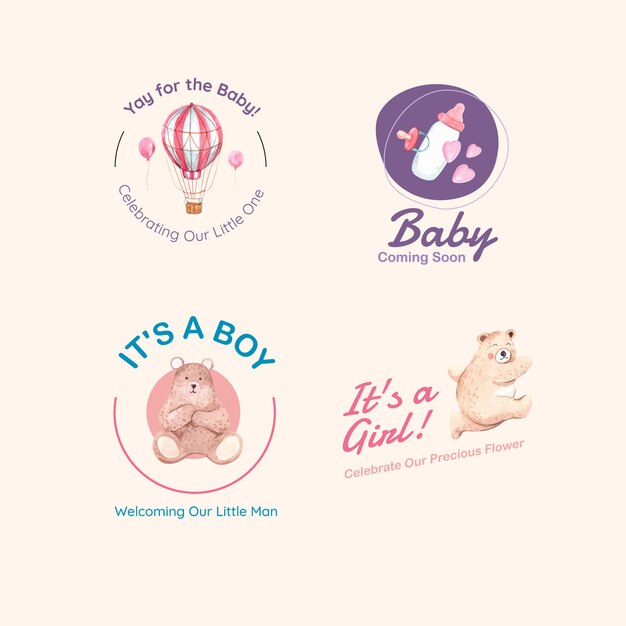 Logo met baby shower ontwerpconcept voor merk en marketing aquarel vectorillustratie.