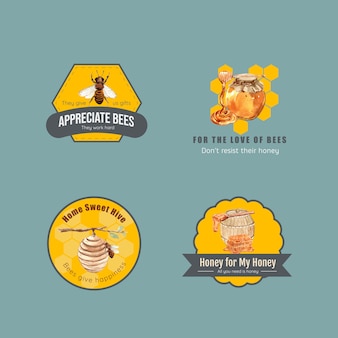 Logo met honing voor branding en marketing aquarel