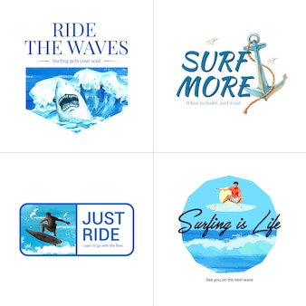 Logo met surfplanken op het strand