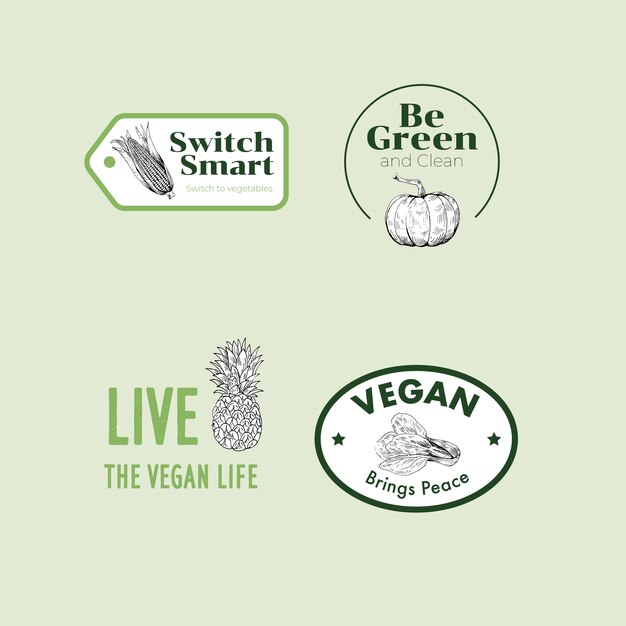 Logo met veganistisch voedselconceptontwerp voor merk.