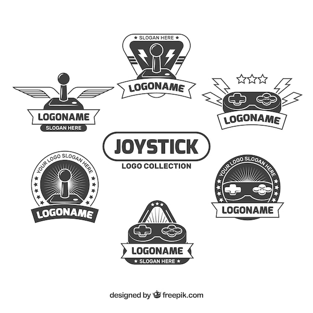 Gratis vector logo's van de joystick-logo's in vlakke stijl