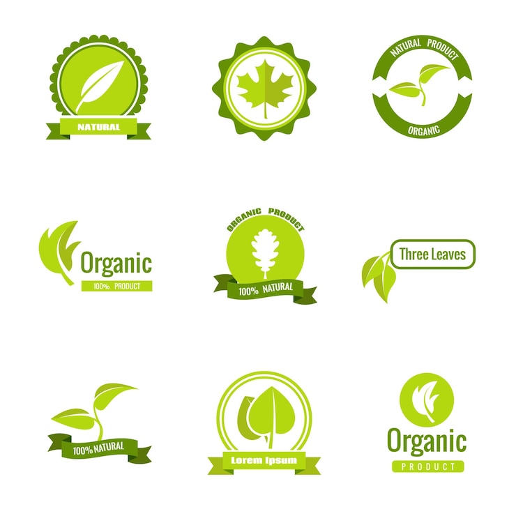 Gratis Vector logo's van natuurlijke, eco- en biologische producten met bladeren.