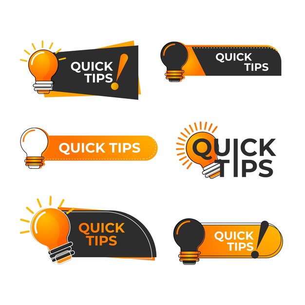 Logo snelle tips. Gele gloeilamp met tekst voor snelle tip.