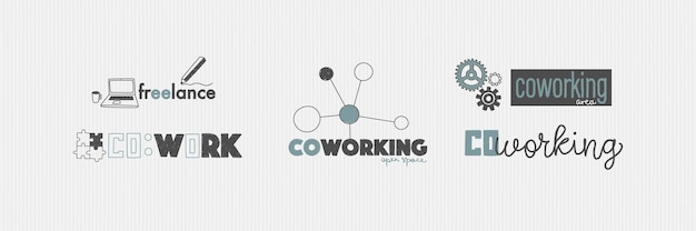 Logo voor kantoor of werkruimte in de hand tekenstijl coworking en freelance concept