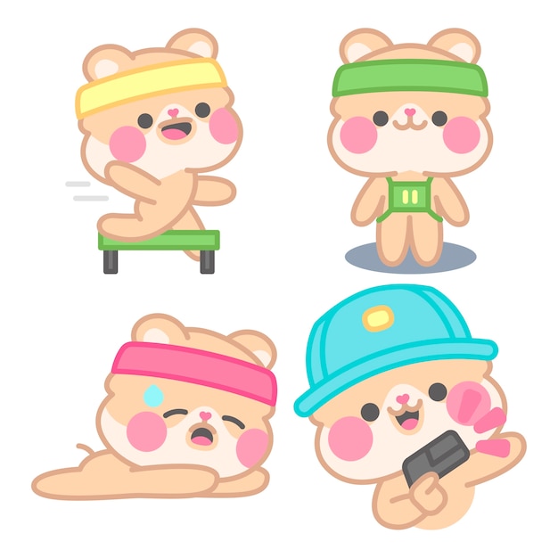 Gratis vector lopen sticker collectie met kimchi de hamster