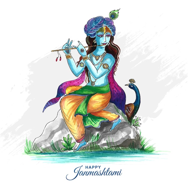 Lord krishna janmashtami religieuze kerstkaart achtergrond