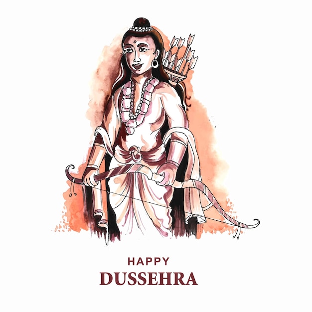 Lord rama happy dussehra festival wensen kaart aquarel achtergrond