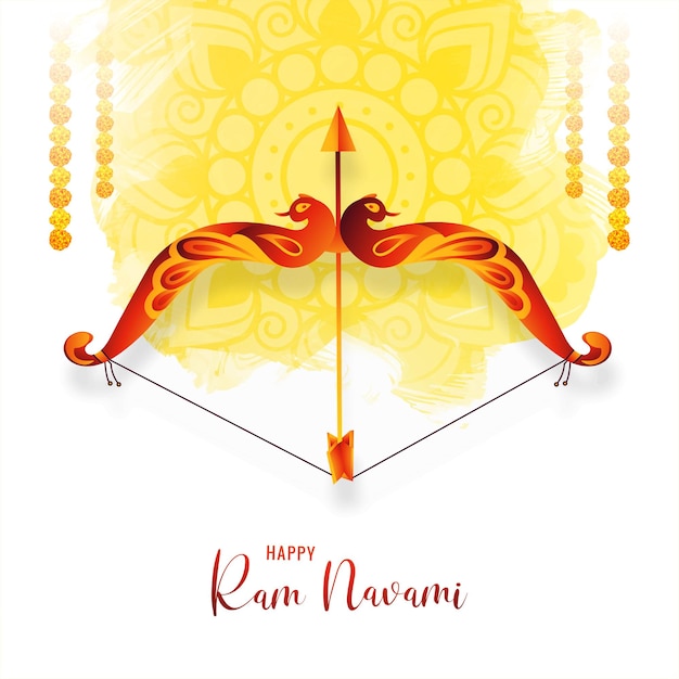 Gratis vector lord rama met pijl en boog sri ram navami achtergrond