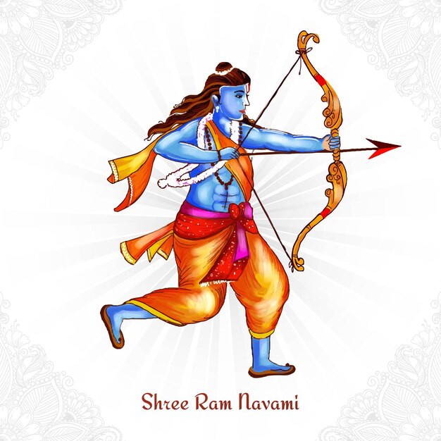 Gratis vector lord rama shree ram navami festival wensen kaart aquarel achtergrond