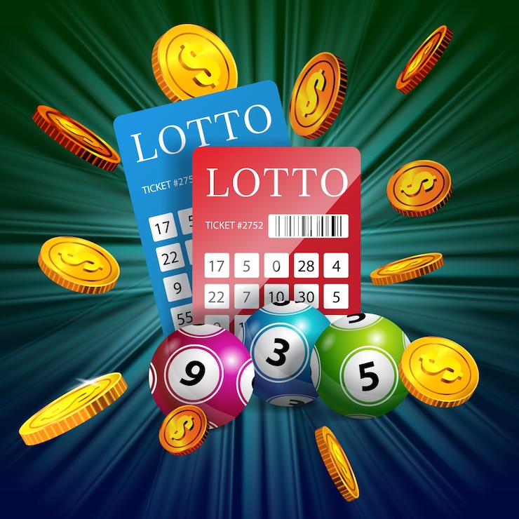 Gratis Vector loten, ballen en vliegende gouden munten. gokken bedrijfsreclame