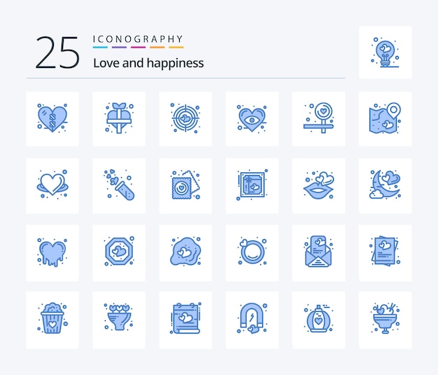 Gratis vector love 25 blue color icon pack inclusief hart richting richtbord hart