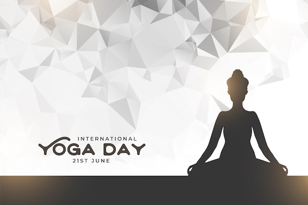 Gratis vector low poly stijl 21e internationale yoga dag achtergrondontwerp
