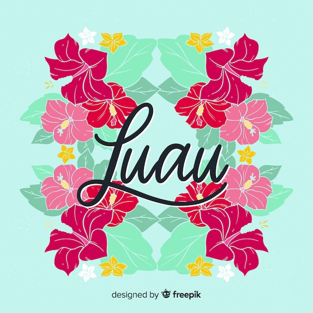 Gratis vector luau achtergrond van woord de hawaiiaanse bloemen