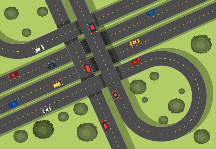 Gratis Vector luchtbeeld met wegen en auto's
