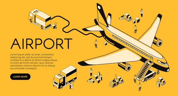 Luchthaven en vliegtuigvoorbereiding vóór of na vluchtillustratie.