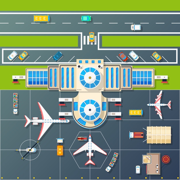 Gratis vector luchthaven parkeren bovenaanzicht flat image