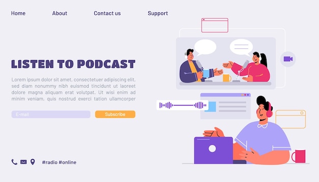 Gratis vector luister naar podcast online audio-uitzending