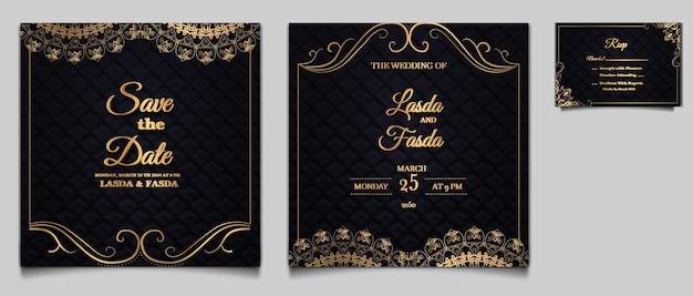 Luxe bewaar de datum bruiloft uitnodiging kaartsjabloon set