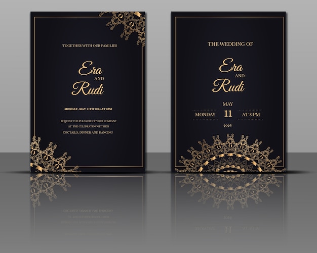 Luxe bruiloft mandala gouden uitnodigingskaart