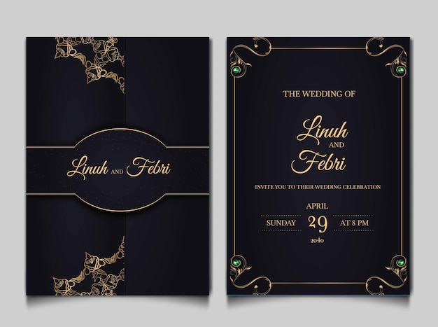 Luxe bruiloft uitnodiging kaart ontwerpset