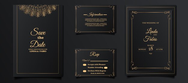 Luxe bruiloft uitnodiging kaart ontwerpset