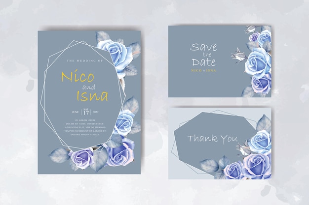 Luxe bruiloft uitnodigingskaart met paars blauwe aquarel