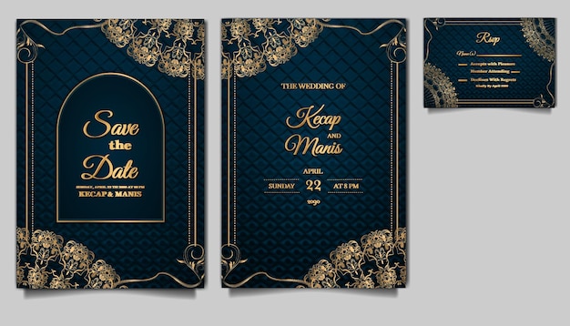 Luxe bruiloft uitnodigingskaart papieren sjabloon set
