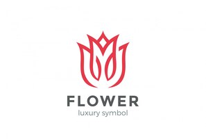 Luxe fashion flower logo abstract lineaire stijl. looped tulip rose lines logo ontwerpsjabloon