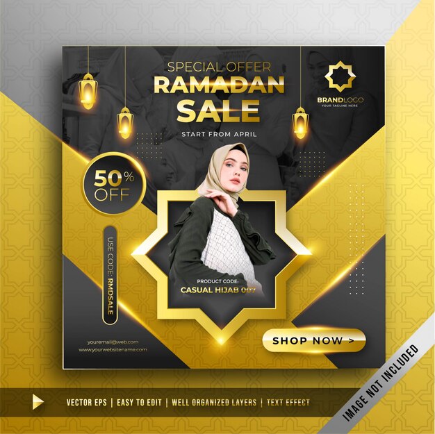 Luxe gouden Ramadan verkoop vierkante banner promotie sjabloon