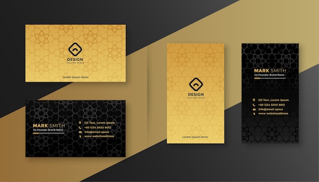 Luxe koninklijk zwart en goud visitekaartje ontwerpsjabloon
