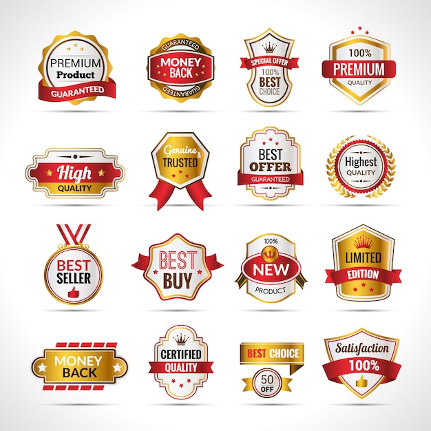 Gratis vector luxe labels goud en rood