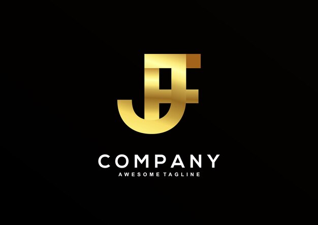 Luxe letter J en F met gouden kleur logo sjabloon