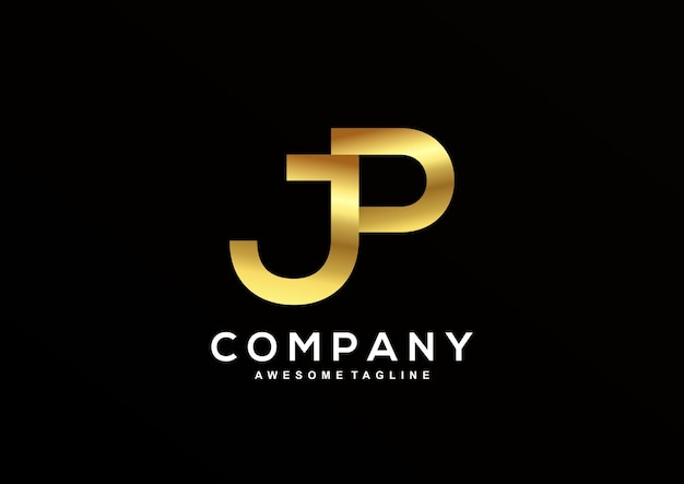 Luxe letter J en P met gouden kleur logo sjabloon