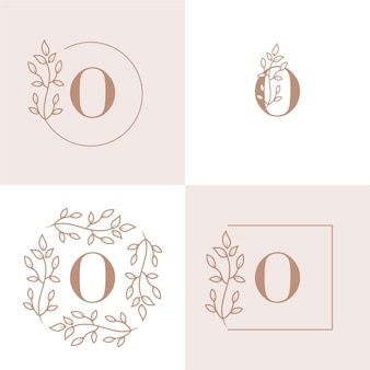 Luxe letter o logo ontwerp met bloemen frame achtergrond sjabloon
