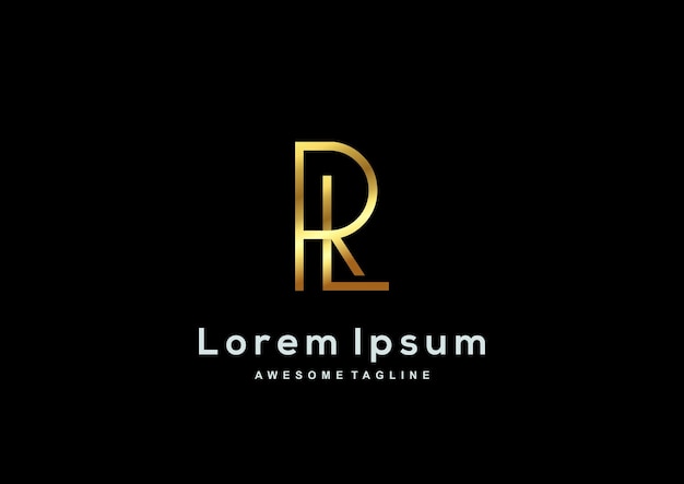 Gratis vector luxe letter r en l met gouden kleur logo sjabloon