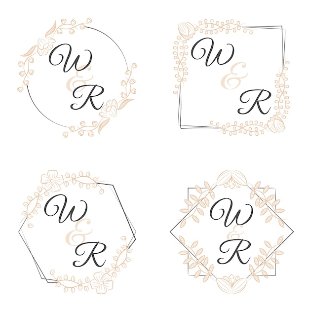 Gratis vector luxe monogrammen met bloemen voor bruiloften