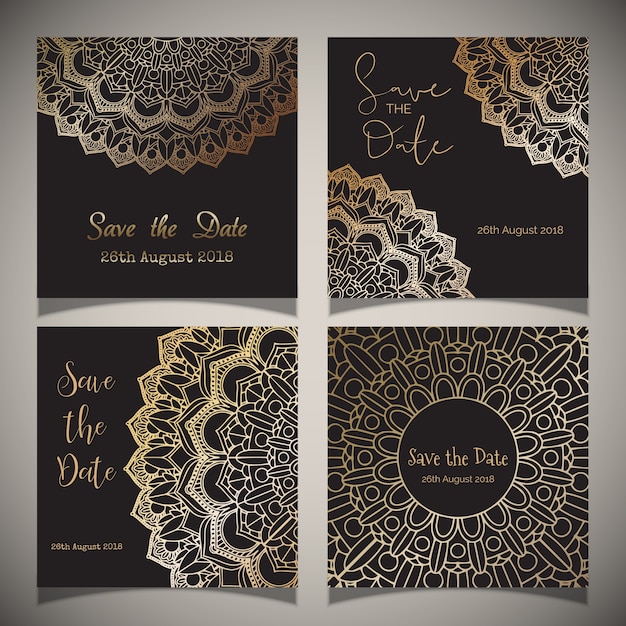 Luxe sparen de datumkaarten met mandala-ontwerpen