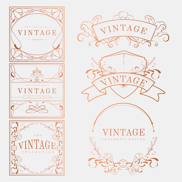 Luxe vintage art nouveau badge vector set