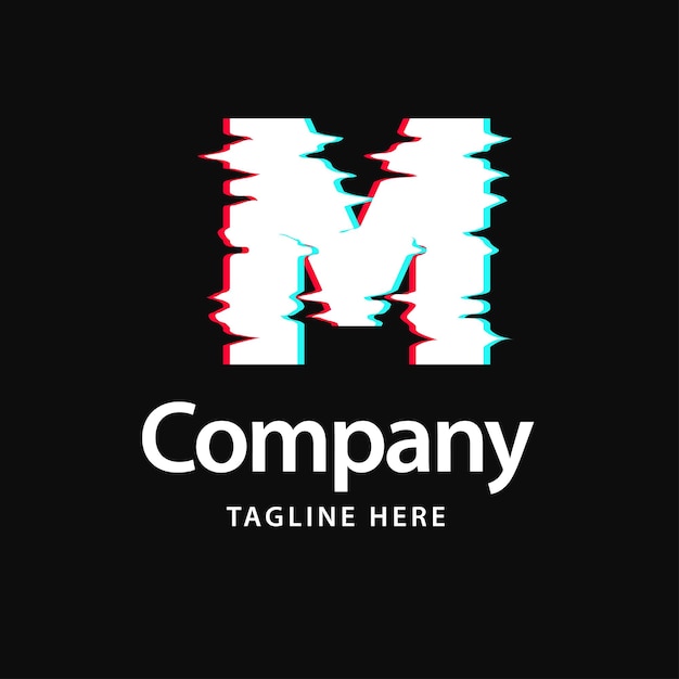 M glitch logo business merkidentiteit ontwerp vector illustratie