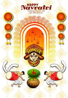 Maa durga in happy dussehra navratri-achtergrond design gevierd in hindoeïstische religie en festival