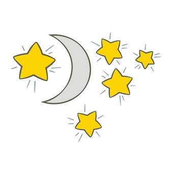 Maan en gele sterren op een witte achtergrond. vector cartoon isoleren illustratie.