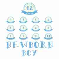 Gratis vector maandelijkse stickers met lint voor foto. boy labels voor baby happy birthday design