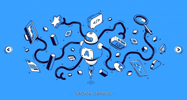 Machine learning banner, kunstmatige intelligentie Gratis Vector