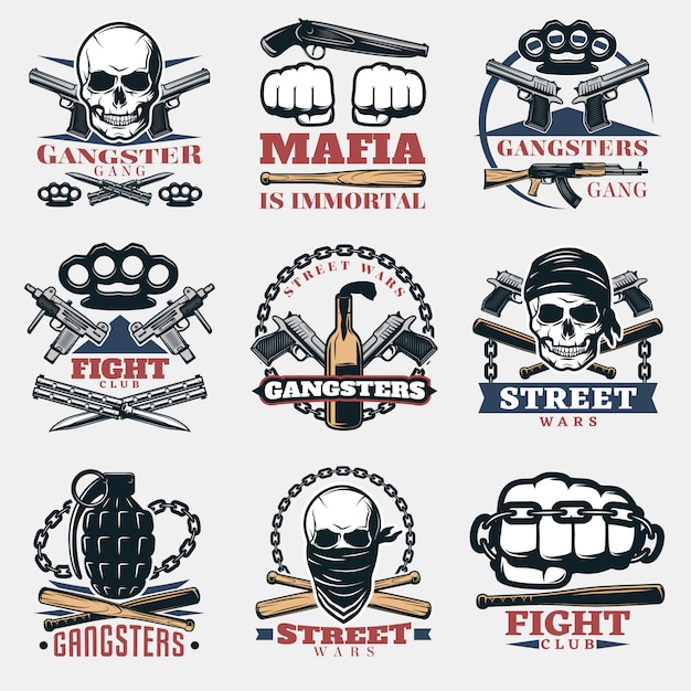 Gratis vector mafia fight emblemen in kleur